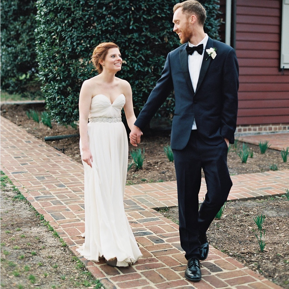 Sarah Seven Keaton Dress with Handmade Beaded Belt in Size 2